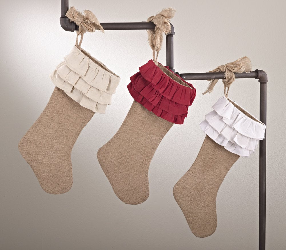 Fennco Styles Capucine Ruffled Holiday Design Burlap Ruffle Stocking 13"x19"