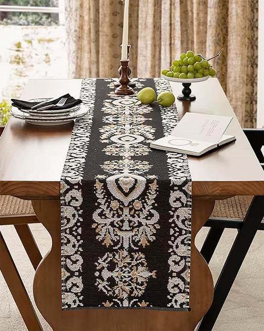 Fennco Styles Reversible Medallions Jacquard Cotton Blend Table Runner 14" W x 72" L - Multicolor Geometric Floral Dining Table Cover for Home Décor, Banquets, Family Gathering and Special Events