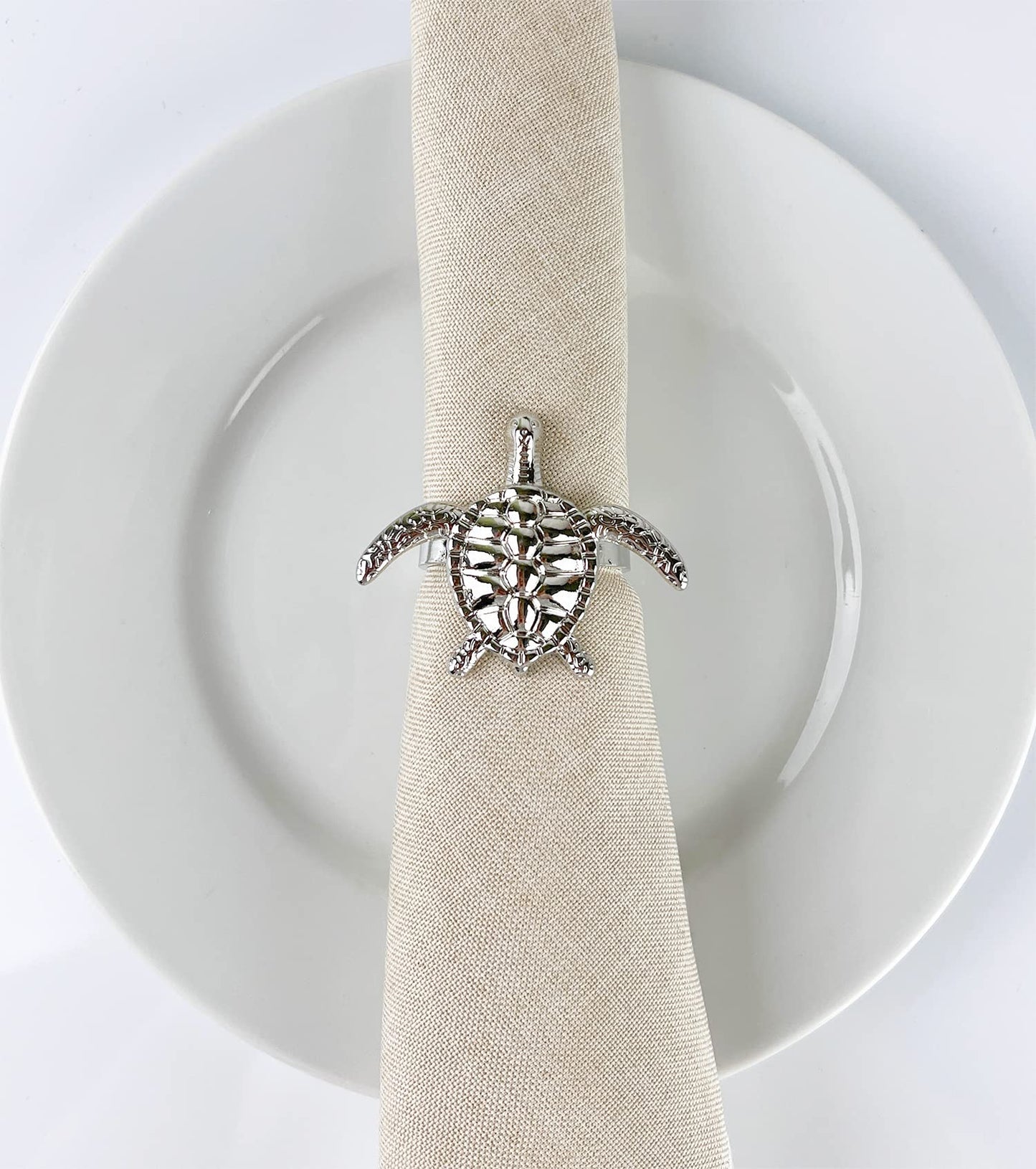 Fennco Styles Nature's Touch Sea Turtle Metal Napkin Rings, Set of 4 – Bronze Sea Creatures Napkin Holders for Family Dinner, Themed Party, Table Décor, Banquets, Holidays and Special Occasion