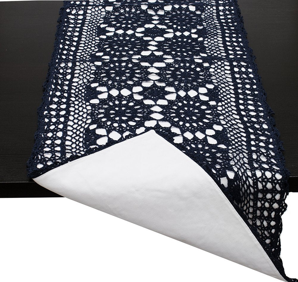 Fennco Styles Handmade Crochet Mandala Cotton Rectangular Table Runner - Vintage Table Cover for Home, Dining Room, Holidays, Family Gatherings, Banquets and Special Occasions