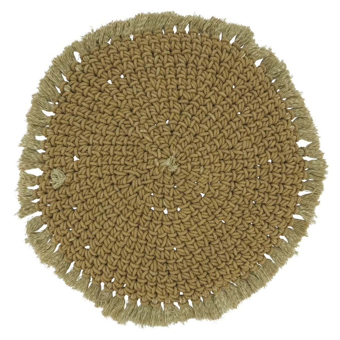 Fennco Styles Boho Macrame Cotton Placemats 15" Round, Set of 2 - Natural Braided Fringe Table Mats for Home, Dining Room, Banquets, Family Gathering and Special Events