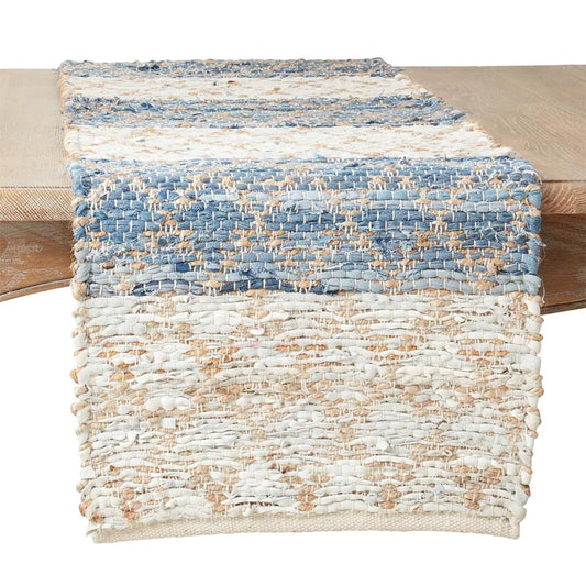 Fennco Styles Diamond Stripe Chindi Table Runner 16" W x 72" L - Navy Blue Woven Rustic Table Cover for Home, Dining Room Décor, Banquets, Family Gatherings