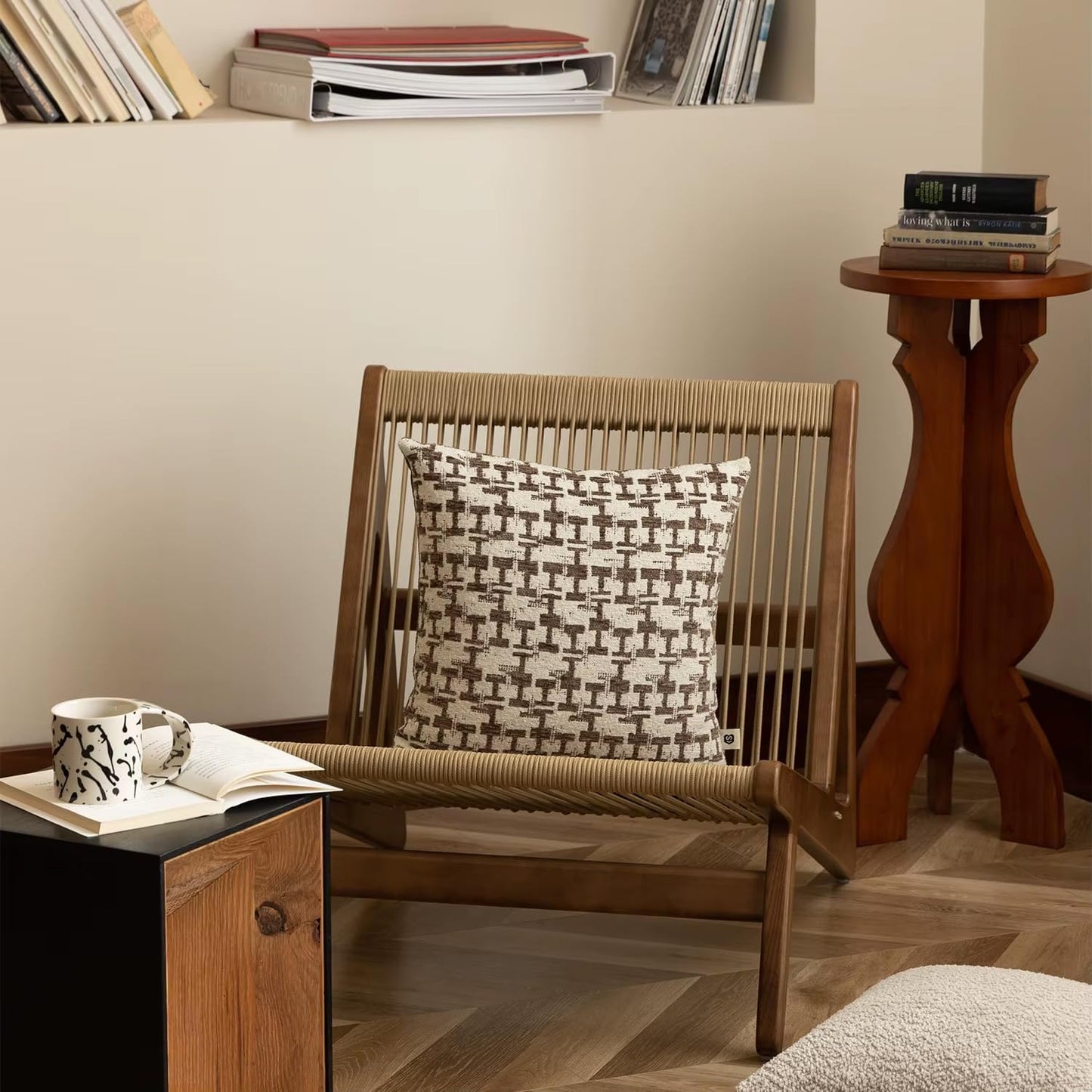 Fennco Styles Chenille Jacquard Decorative Filled Throw Pillow 18" W X 18" L - Brown Geometric Accent Pillow for Home, Couch, Bedroom, Living Room and Office Décor