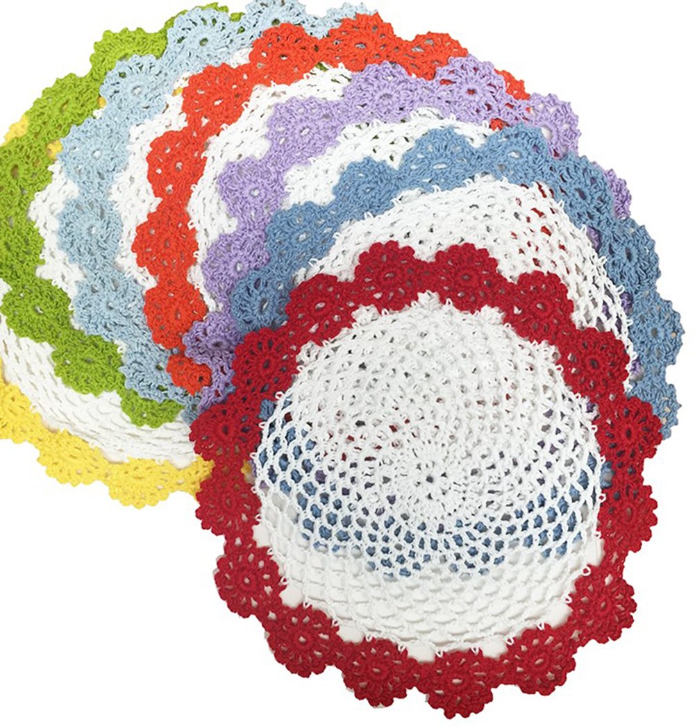 Fennco Styles Handmade Two-Tone Floral Crochet Tray Doily, 9" Round - Cloth Placemat for Everyday Use, Holidays, Home Décor, Cocktail Party, Tea Party, Special Occasion