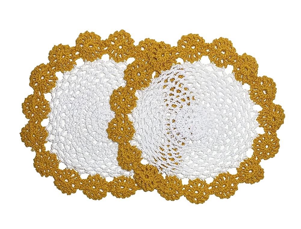 Fennco Styles Handmade Two-Tone Floral Crochet Tray Doily, 9" Round - Cloth Placemat for Everyday Use, Holidays, Home Décor, Cocktail Party, Tea Party, Special Occasion
