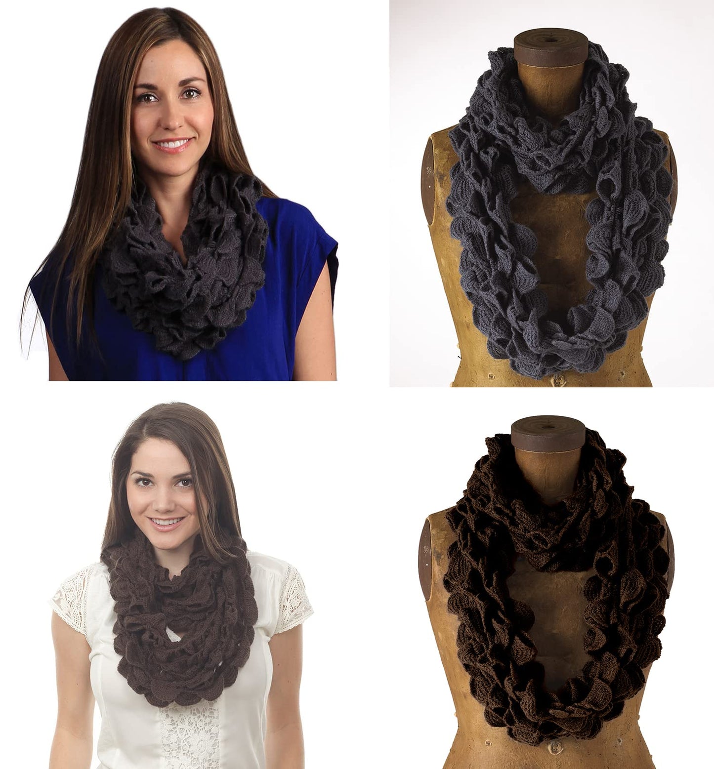 stylesilove Women Girls Chic Ruffle Knit Infinity Circle Loop Scarf Versatile Winter Autumn Fashion Neck Warmer