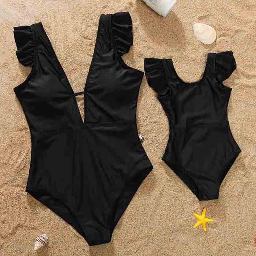 stylesilove Mommy and Me Ruffle One Piece Swimsuit Black Matching Family Bathing Suit Beach Pool Swimwear