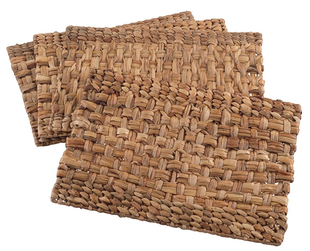 Fennco Styles Water Hyacinth Woven Design Placemats 13" W X 19" L, 2-Pack