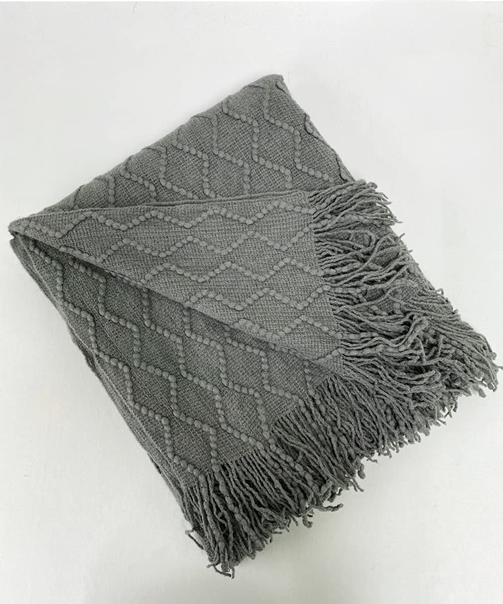 Fennco Styles Modern Textured Weave Knit Throw with Fringe 50" W x 60" L - Chevron Throw Blanket for Sofa, Couch, Living Room, Bedroom Décor
