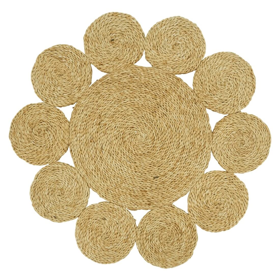 Fennco Styles Handwoven Loopy Jute Placemats 16" Round, Set of 2 - Natural Floral Shape Braided Table Mats Heat Resistant Insulation for Home, Boho Décor, Dining Table, Banquets, Special Events