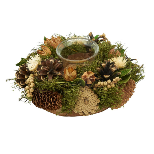 Fennco Styles Christmas Holiday Pinecone Single Glass Votive 3 Inch High - Natural Candle Holder for Home Décor, Winter Festivals, Centerpieces Dining Table, Coffee Table and Special Event