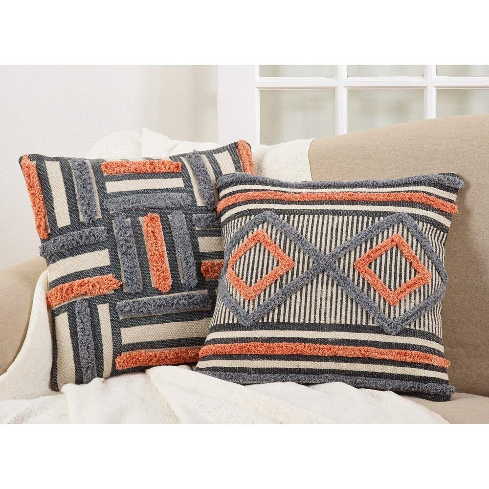 Fennco Styles Luxury Embroidery & Print Down Filled Decorative Throw Pillow 18" W x 18" L – Cotton Cushion for Bed, Couch, Sofa, Home Décor, Holidays, Housewarming