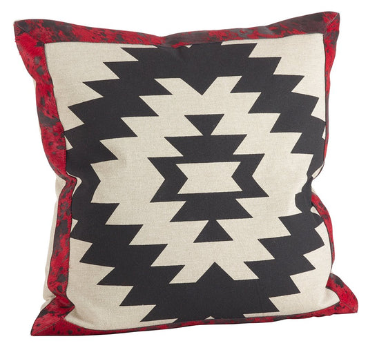 Fennco Styles Red & Black Cowhide Down Filled Pillow (Geometric Tribal)
