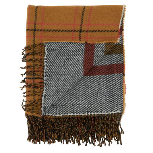 Fennco Styles Reversible Plaid Stripes Fringe Throw Blanket 50" W x 60" L – Rust Knitted Blanket for Couch, Bedroom and Living Room Décor