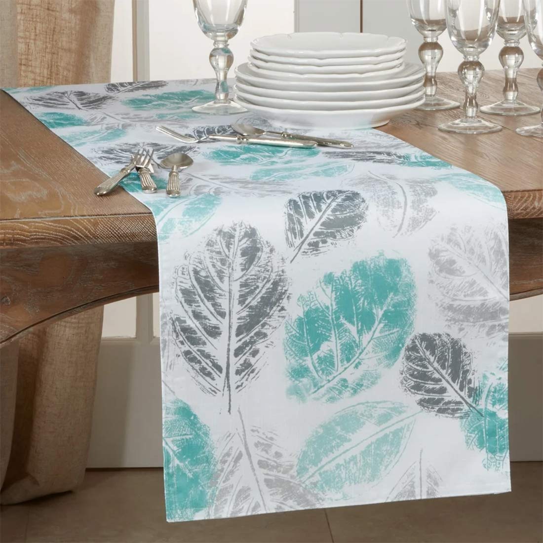 Fennco Styles Aesthetic Leaf Print Table Runner - Mint Table Cover for Home Décor, Dining Table, Banquets, Family Gathering and Special Events