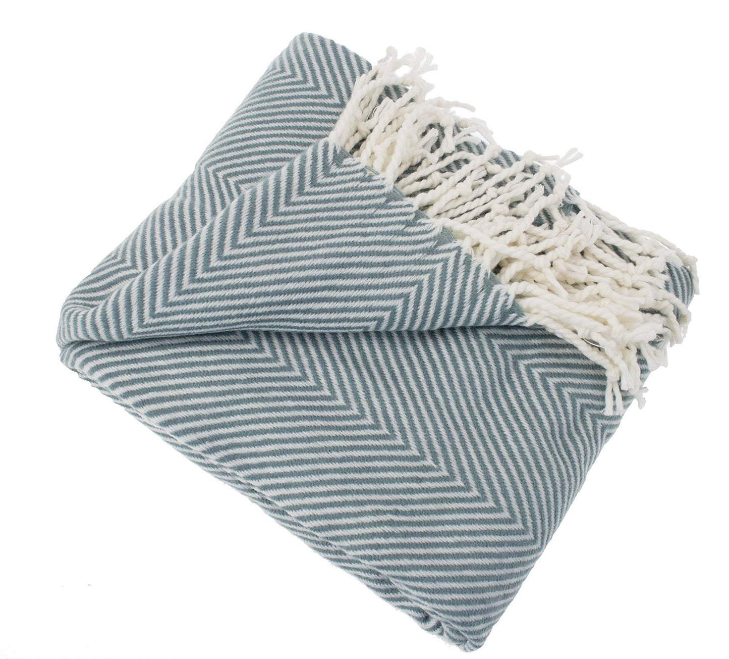 Fennco Styles Herringbone Collection Contemporary Fringed 50 x 60 Inch Throw - Frost Green Throw Blanket for Couch, Bedroom and Living Room Décor