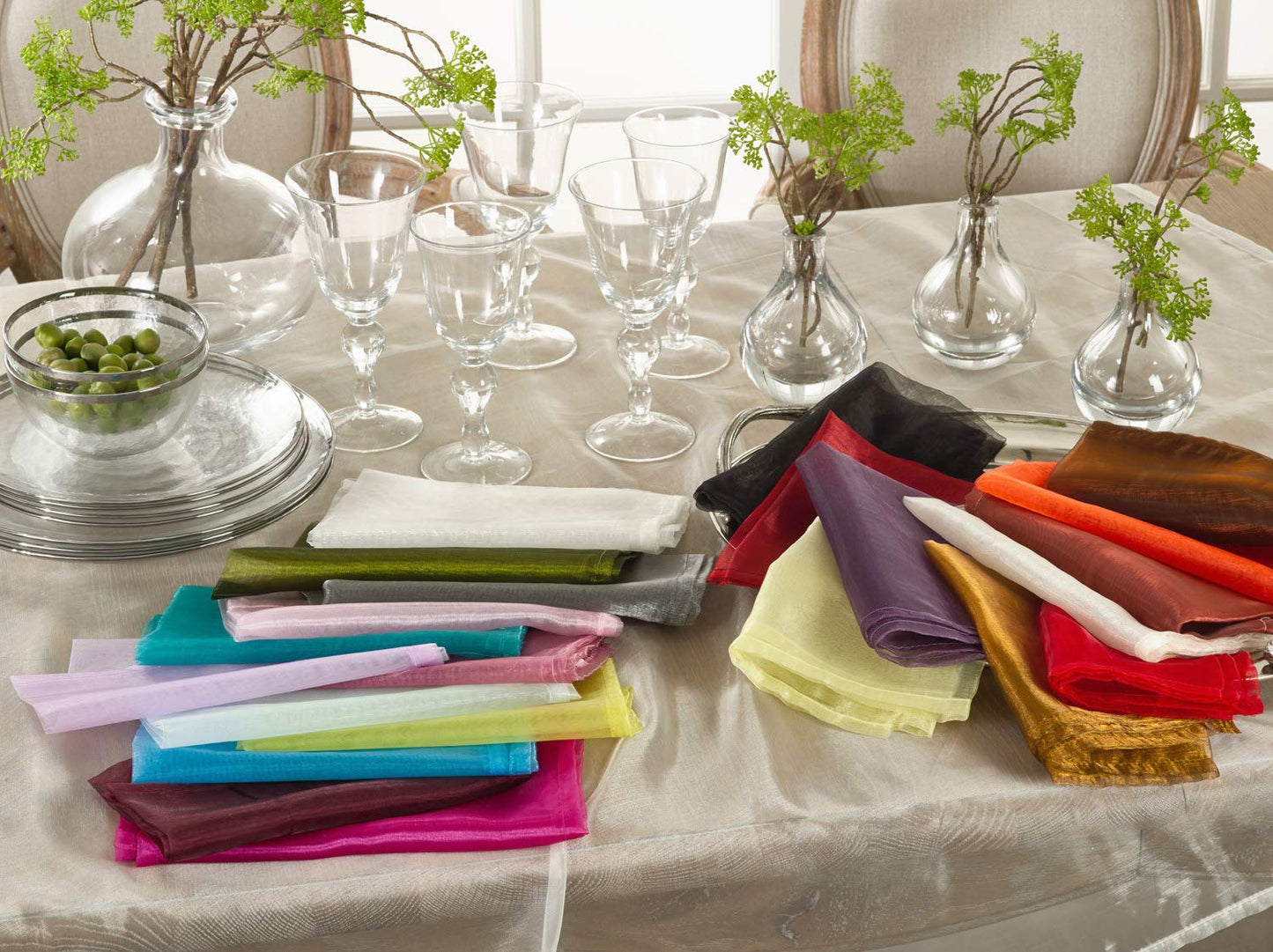 Fennco Styles Sorbet Collection Elegant Sheerness Organza 20 x 20 Inch Cloth Napkins, Set of 12 - Variety Colors Diner Napkins for Wedding, Banquets, Special Events and Party Décor