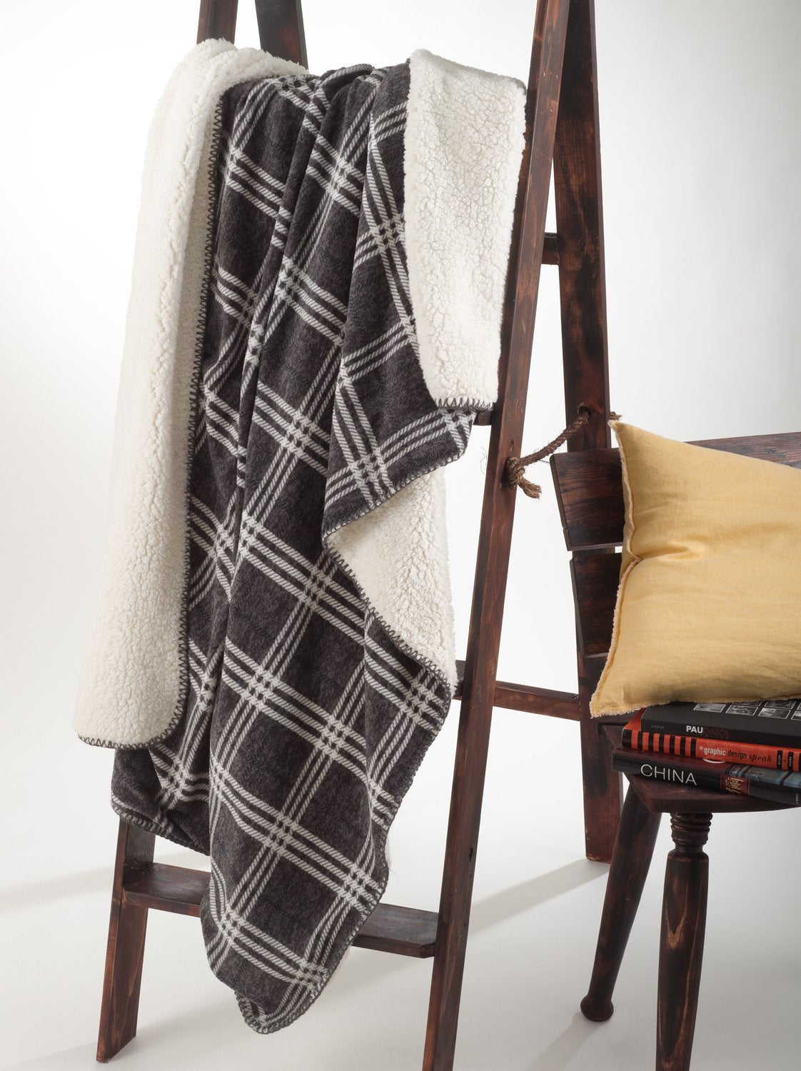 Fennco Styles Sevan Collection Faux Mohair Sherpa Plaid Design Throw Blanket 50" W x 60" L - Blanket for Couch, Bedroom and Living Room Décor