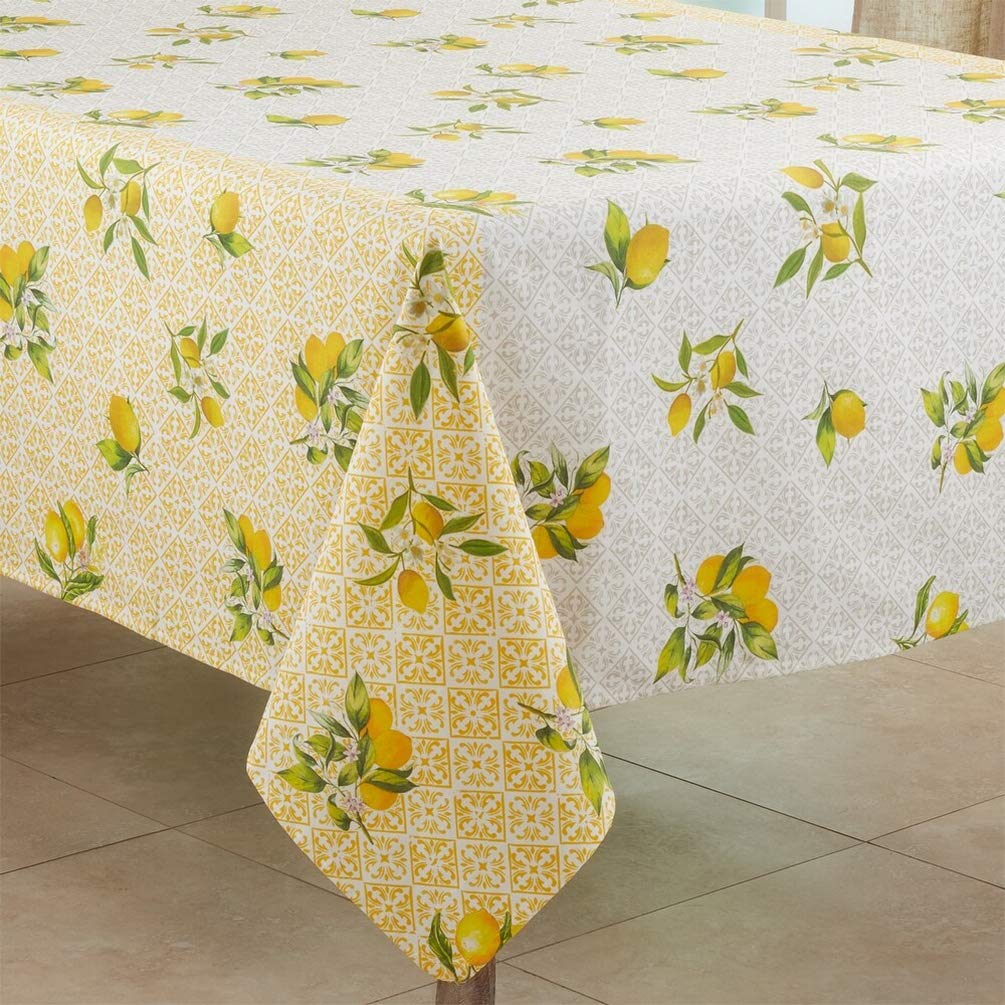 Fennco Styles Lemon Block Print Cotton Table Runner 16 x 72 Inch - Yellow Table Cover for Everyday Use, Dining Table Décor, Banquets, Family Gathering and Special Events