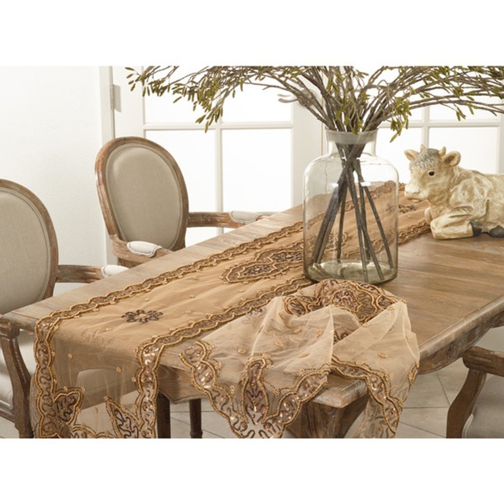 Fennco Styles Handmade Gold Hand-Beaded Table Runner - 2 Sizes