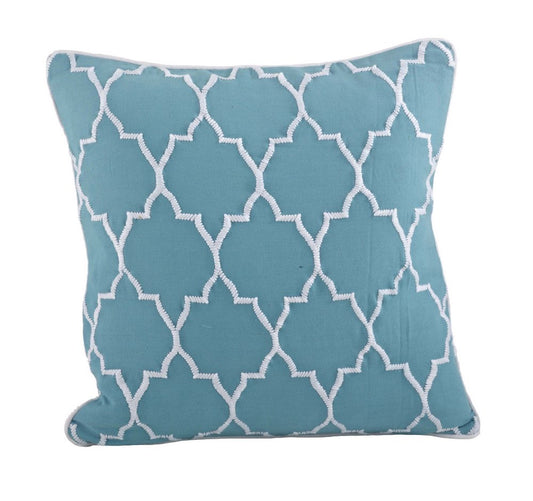 Fennco Styles Stitched Moroccan Down Filled Decorative Throw Pillow, 18-inch Square (Aqua)