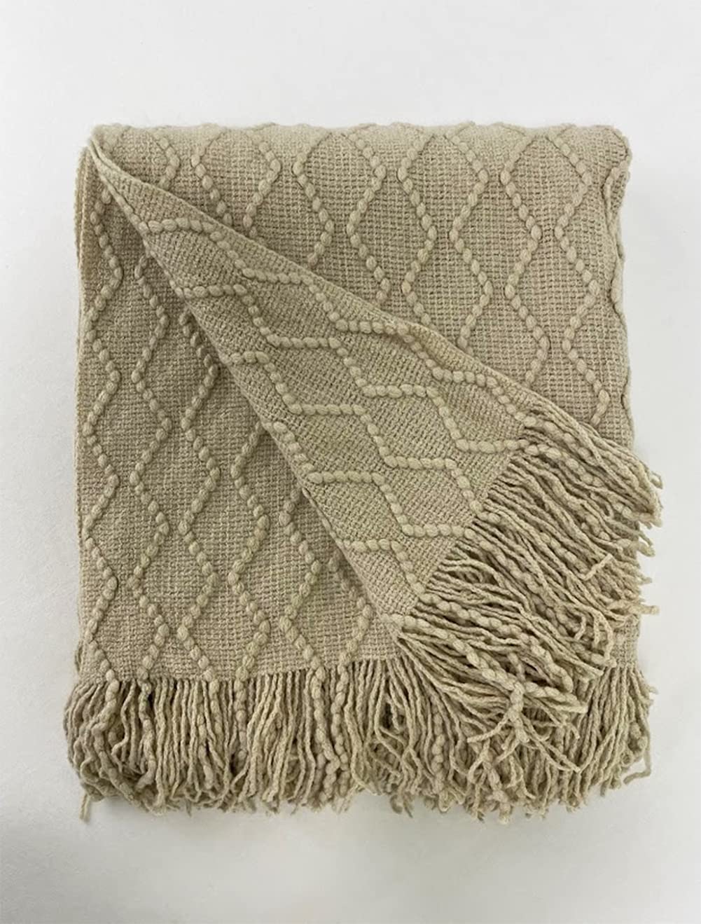 Fennco Styles Modern Textured Weave Knit Throw with Fringe 50" W x 60" L - Chevron Throw Blanket for Sofa, Couch, Living Room, Bedroom Décor