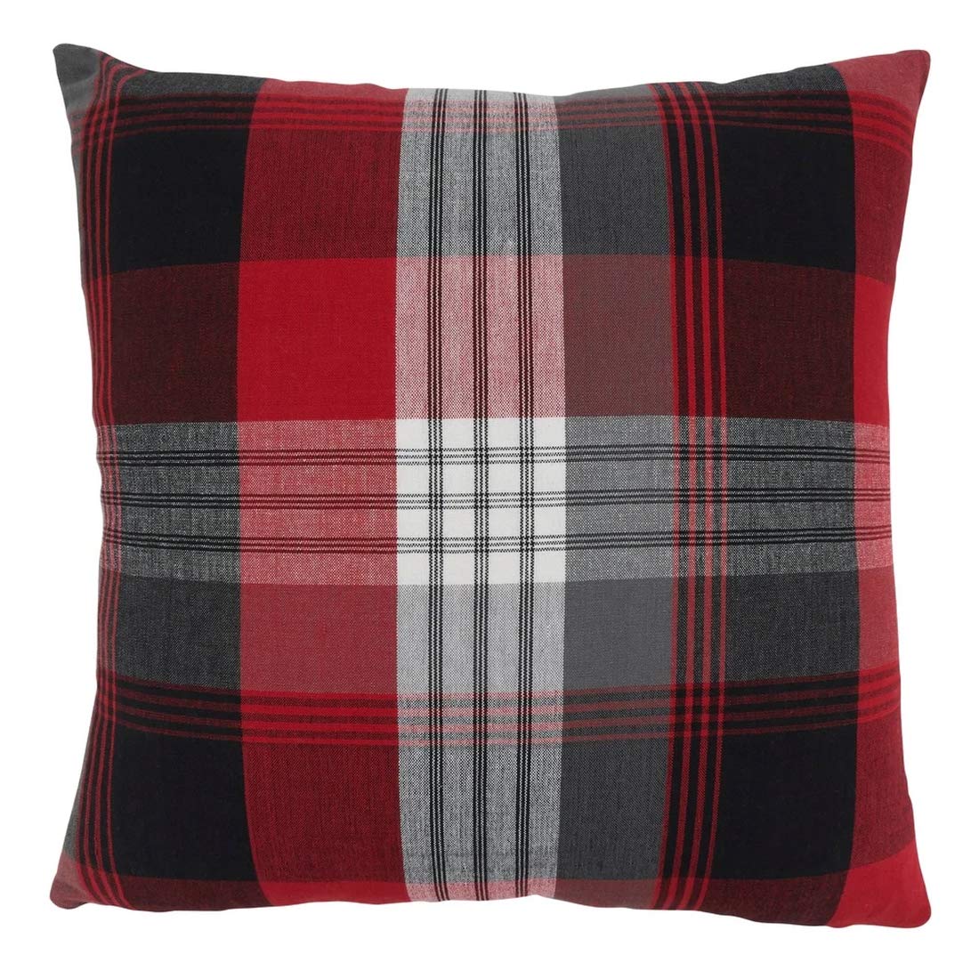 Fennco Styles Classic Plaid Cotton Decorative Throw Pillow 20" W x 20" L - Red Festive Cushion for Home, Couch, Living Room, Holidays, Christmas Décor and Special Occasion