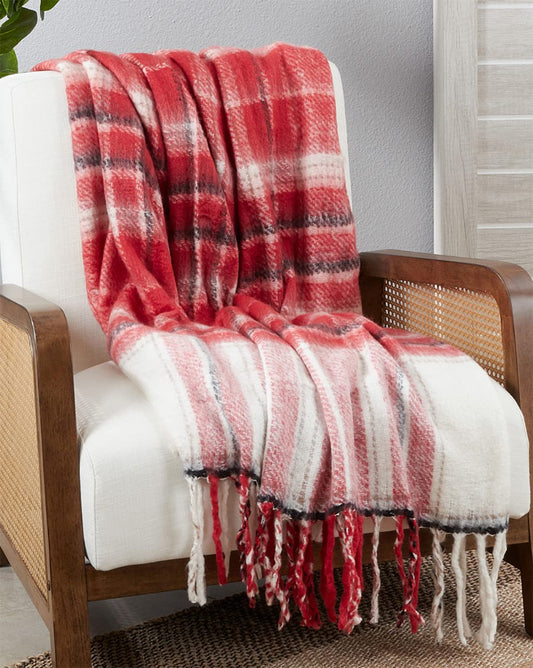 Fennco Styles Classic Plaid Tassel Throw Blanket 50" W x 60" L - Red Soft Blanket for Bed, Couch, Sofa, Home Décor, Ideas