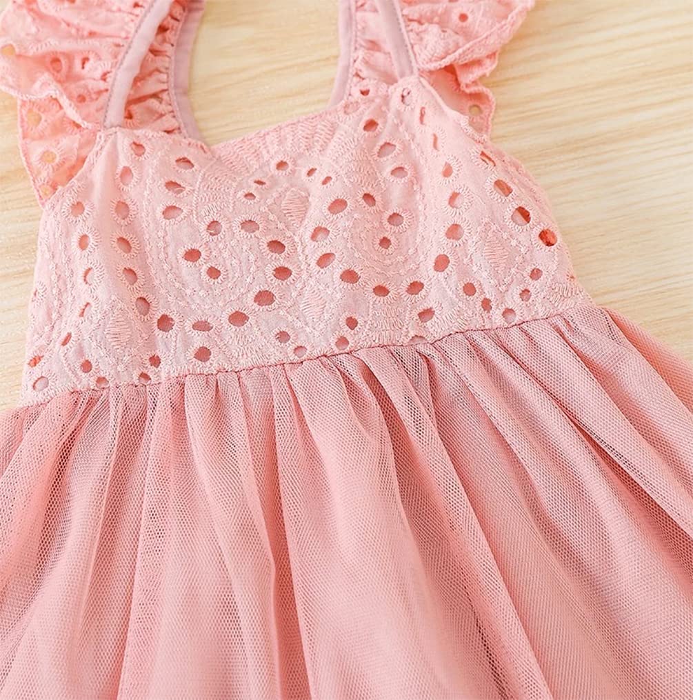 stylesilove Baby Toddler Girls Embroidered Eyelet Tulle Dress Princess Girl Ruffle Crisscross Sun Dress Outfit