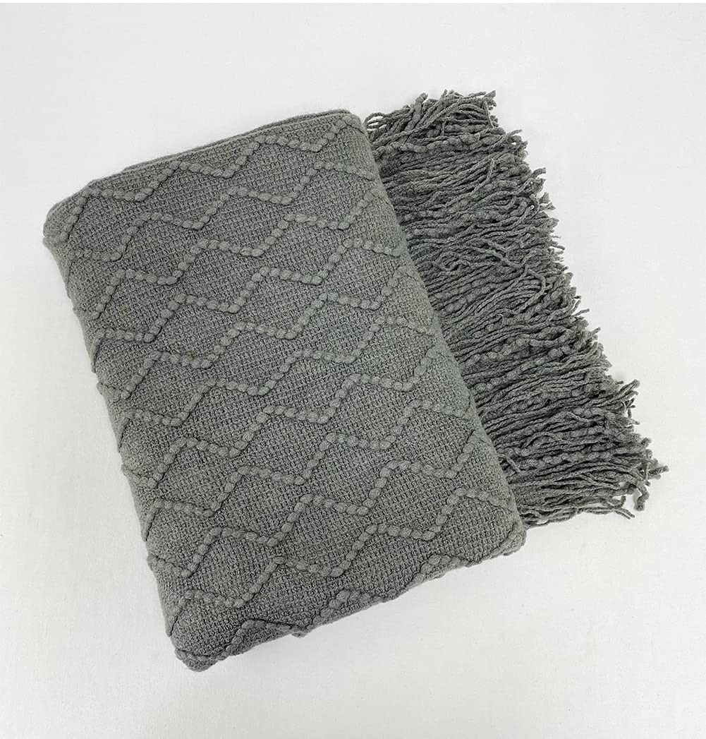 Fennco Styles Modern Textured Weave Knit Throw with Fringe 50" W x 60" L - Chevron Throw Blanket for Sofa, Couch, Living Room, Bedroom Décor