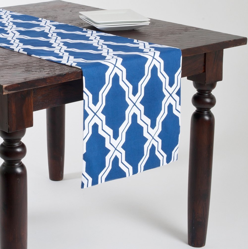 Fennco Styles Two Tone Moroccan Design Cotton Table Runner - 16"x72" Rectangular (Navy Blue)