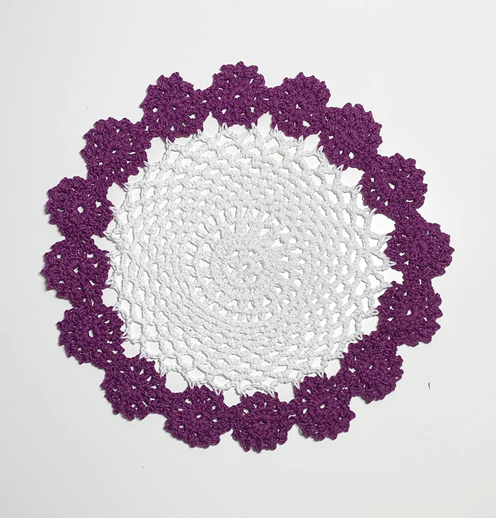Fennco Styles Handmade Two-Tone Floral Crochet Tray Doily, 9" Round - Cloth Placemat for Everyday Use, Holidays, Home Décor, Cocktail Party, Tea Party, Special Occasion