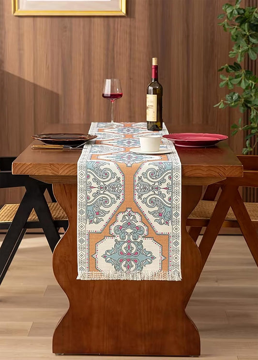 Fennco Styles Ethnic Geometric Cotton Blend Table Runner 14" W x 72" L - Multicolor Boho Tribal-Inspired Table Cover for Home Décor, Everyday Use, Banquets and Special Occasions