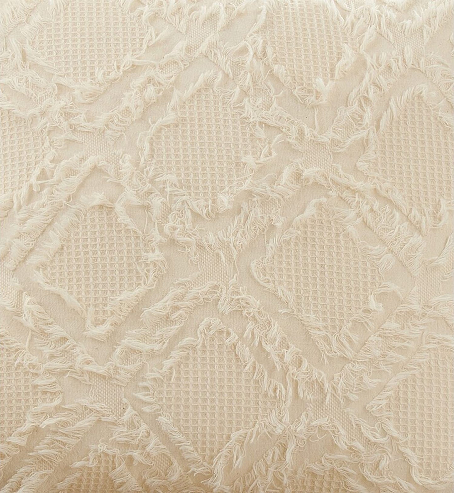 Fennco Styles Waffle Weave Fringe Reversible Cotton Decorative Throw Pillow 22" W x 22" L - Ivory Woven Square Cushion for Home, Couch, Living Room, Bedroom, Office and Holiday Décor