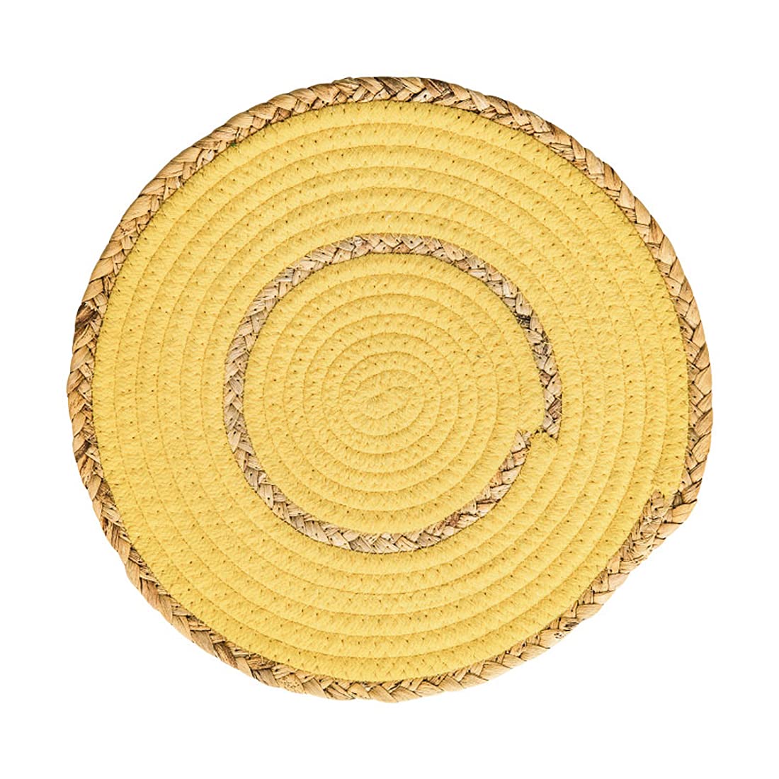 Fennco Styles Hand-Woven Rattan Cotton Rope Braided Placemats 12-Inch Round, Set of 4 - Heat Resistant Insulation Table Mats for Home, Boho Décor, Dining Table, Banquets and Special Events