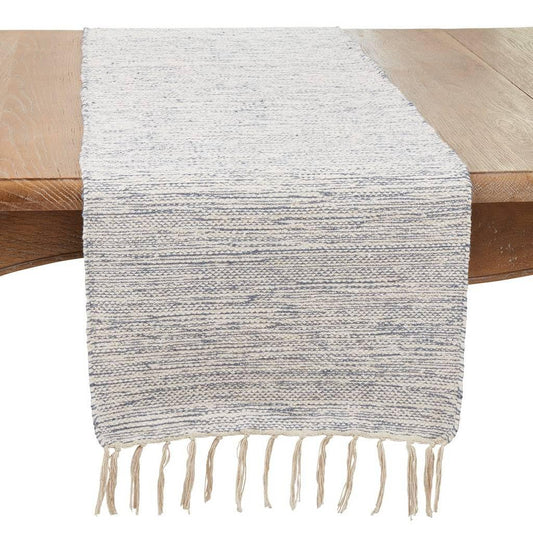 Fennco Styles Delicate Handloom Table Runner with Fringe 16" W x 72" L - Blue Handwoven Table Cover for Home, Dining Room, Banquets, Family Gatherings and Special Occasions
