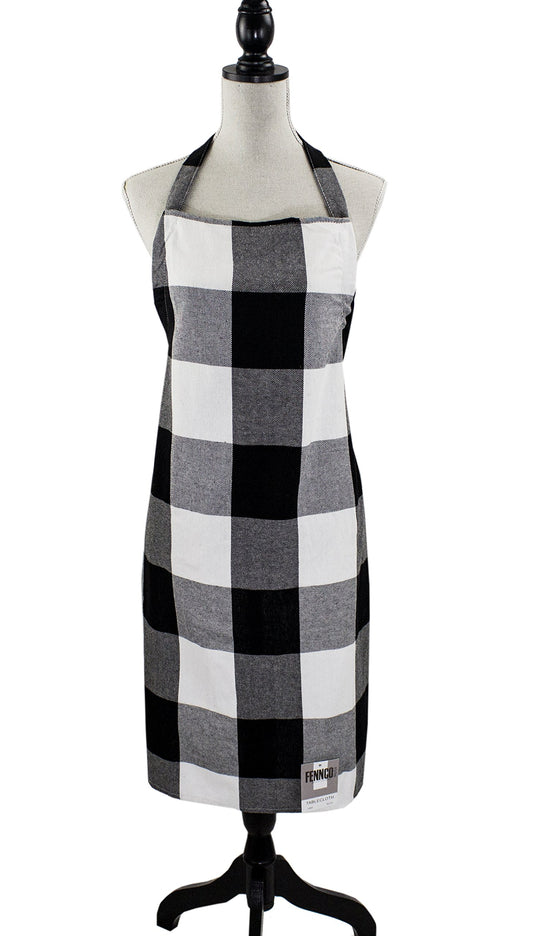 Fennco Styles Black and White Buffalo Check Plaid Cotton Kitchen Home Apron (30" x 36")