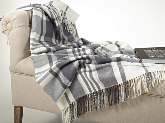 Fennco Styles Tasseled Plaid Design Throw Blanket 50 x 60 Inch - Grey White Throw for Home, Couch, Living Room and Holiday Winter Season