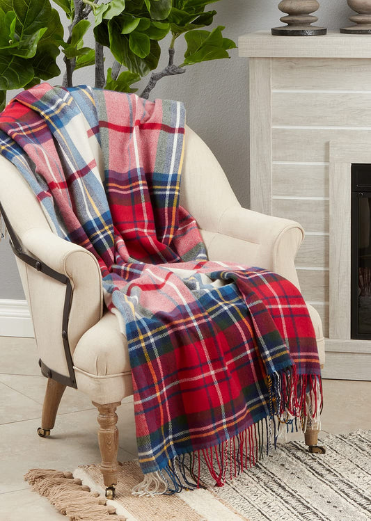 Fennco Styles Classic Plaid Design Fringe Throw Blanket 50" W x 60" L - Multicolored Blanket for Couch, Bedroom and Living Room Décor