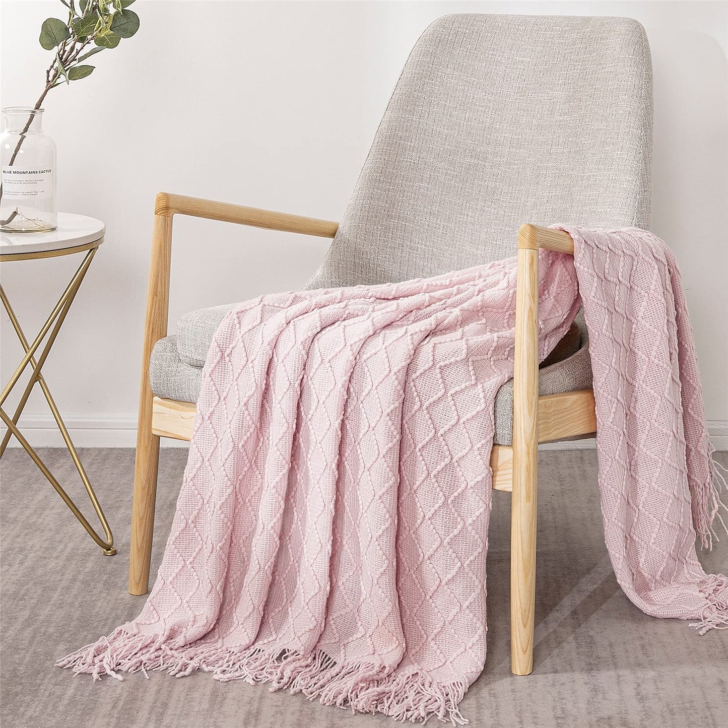 Fennco Styles Modern Textured Weave Knit Throw with Fringe 50" W x 60" L - Chevron Throw Blanket for Sofa, Couch, Living Room, Bedroom Décor
