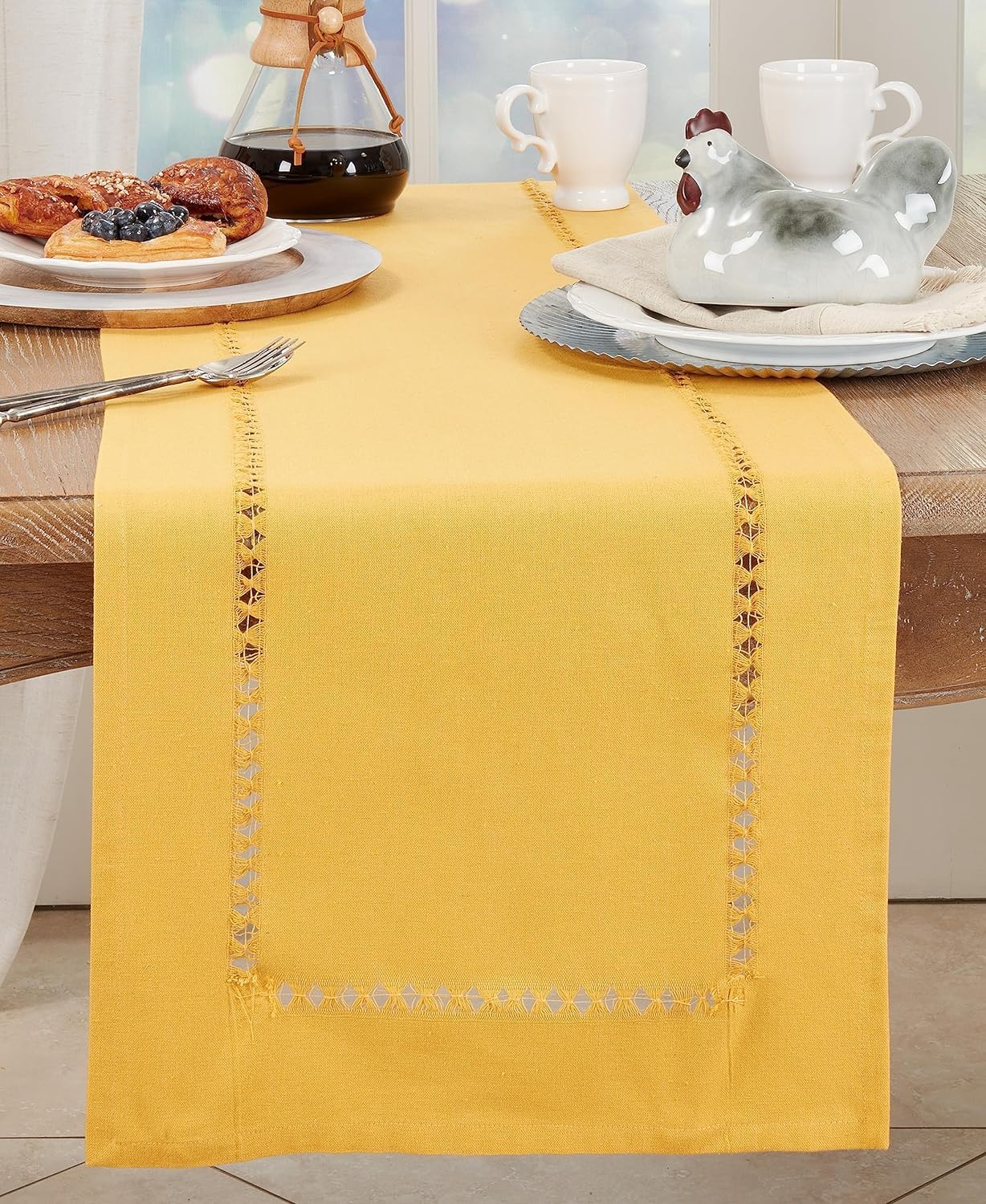 Fennco Styles Classic Solid Color Hemstitch Cotton Table Runner 16" W x 72" L - Black Everyday Table Cover for Home Décor, Dining Table, Banquet, Family Gathering, and Special Occasions