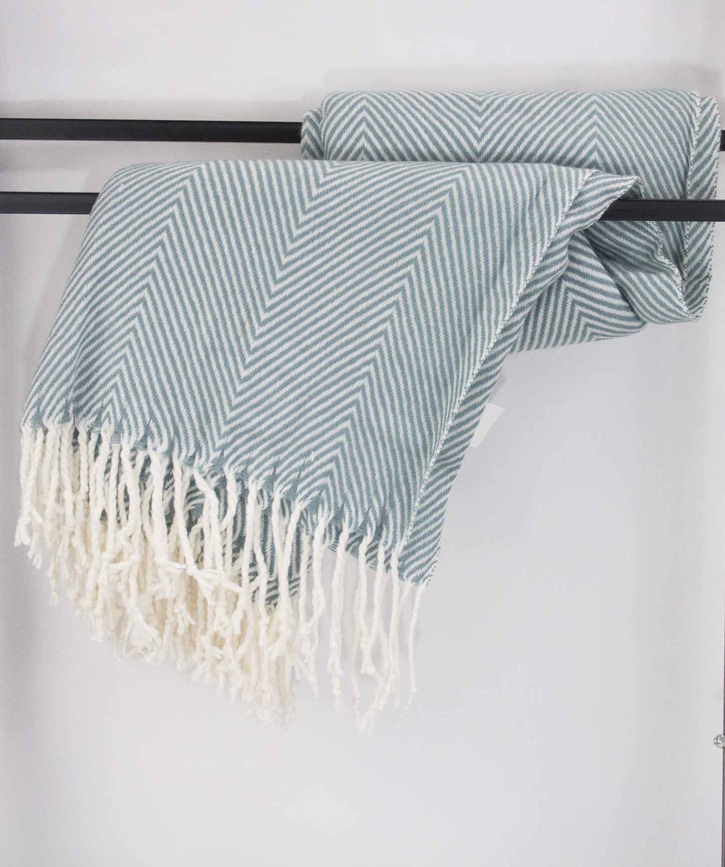 Fennco Styles Herringbone Collection Contemporary Fringed 50 x 60 Inch Throw - Frost Green Throw Blanket for Couch, Bedroom and Living Room Décor