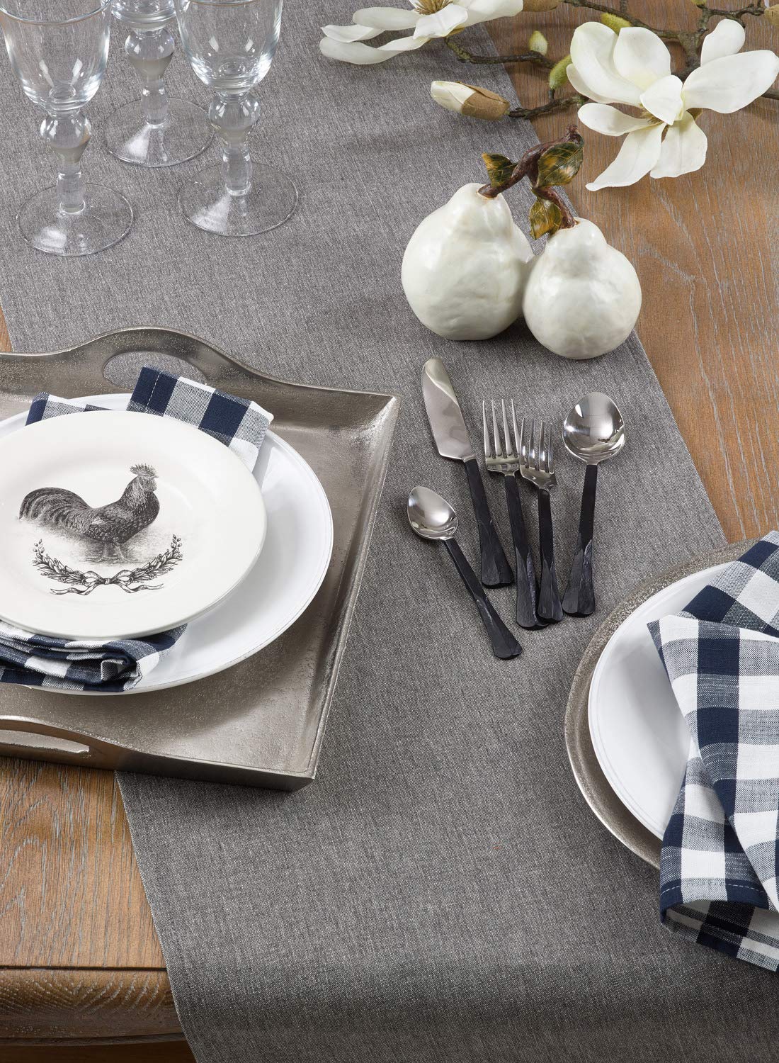 Fennco Styles Decorative Classic Solid Grey 100% Cotton Table Runner