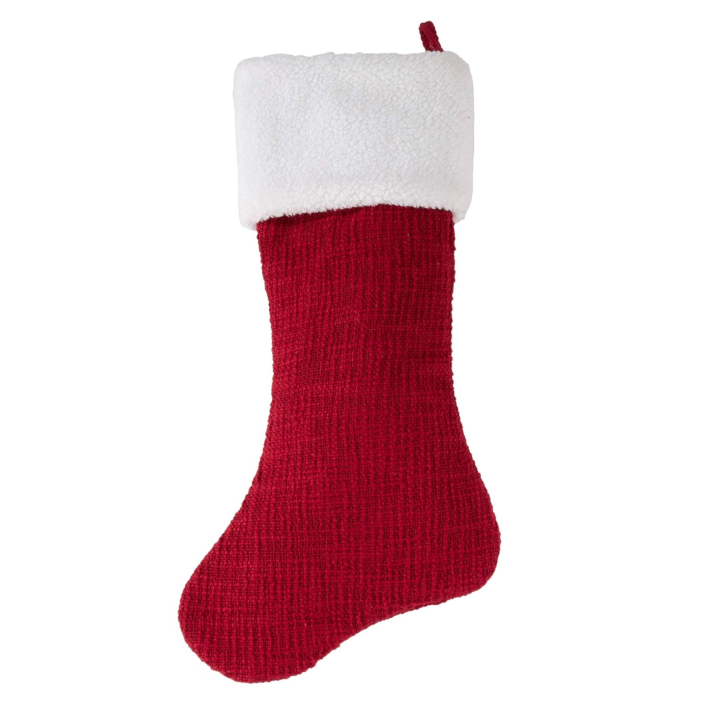 Fennco Styles Holiday Christmas Textured Cotton Christmas Stocking with Sherpa Border