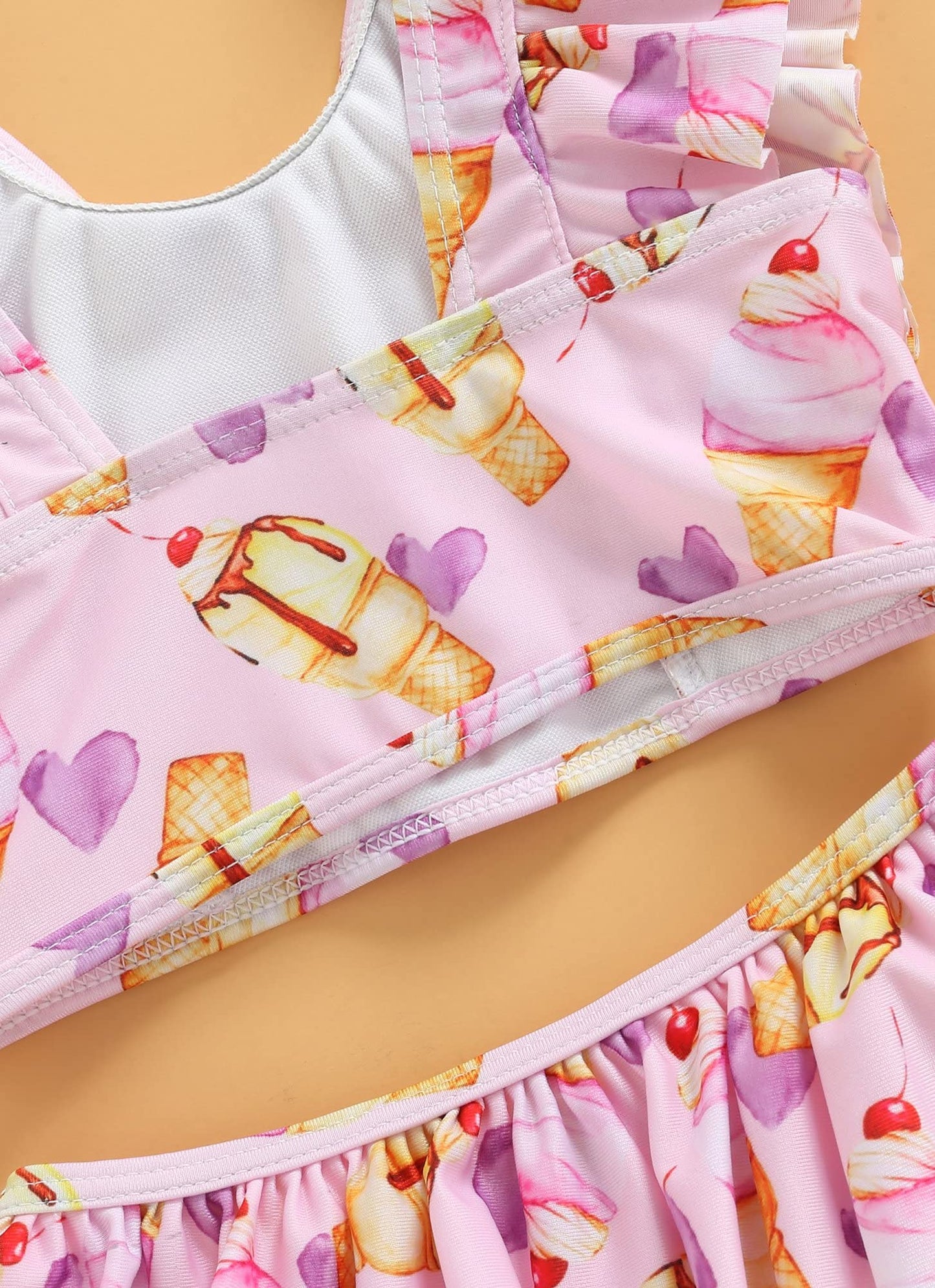 stylesilove Toddler Kid Girls Ice Cream Printed Ruffle 2pcs Bikini Set Flutter Tankini Swimsuit Bathing Suit Beach Swimwear