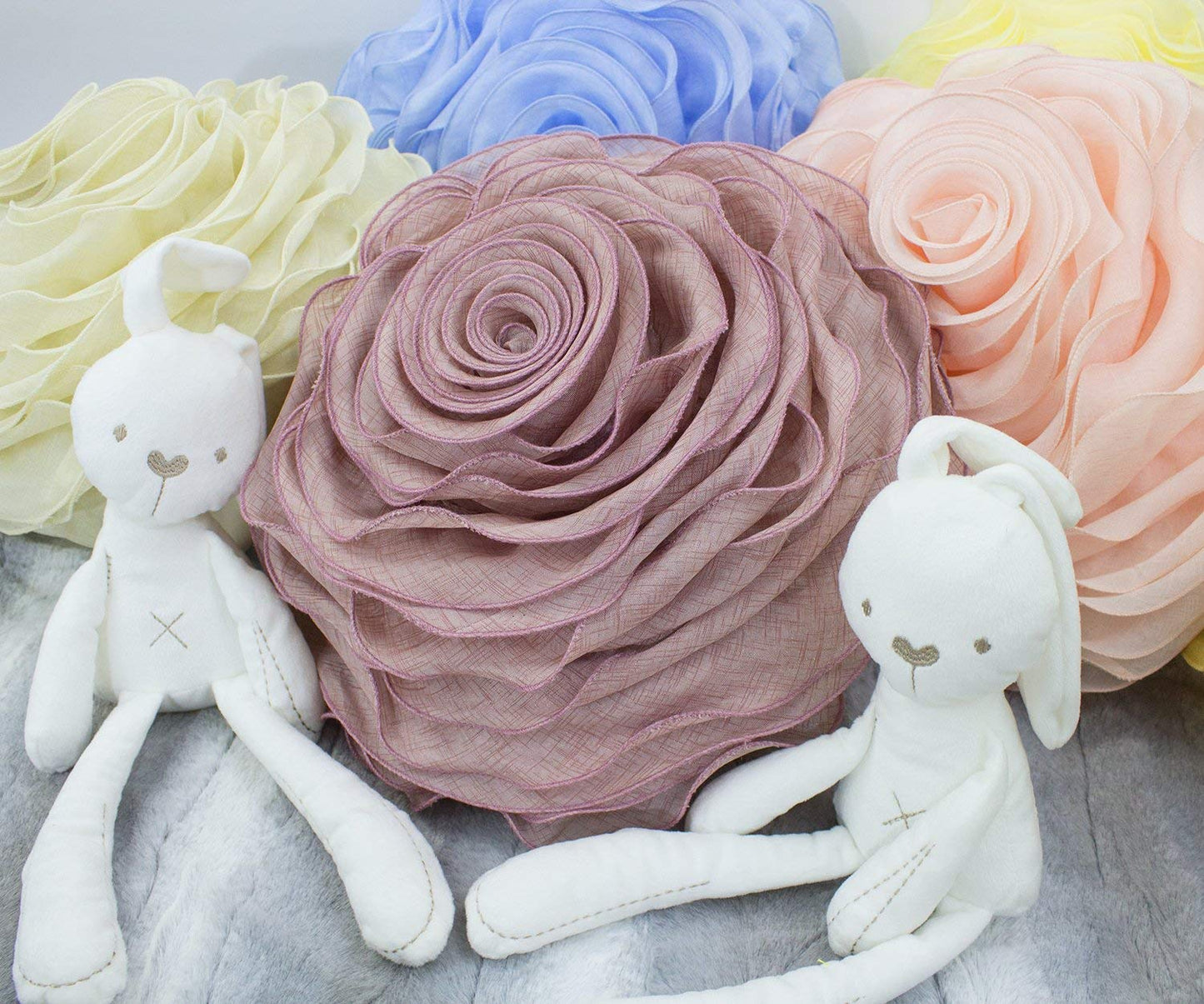 Fennco Styles Beautiful Handmade 3D Rose with Custom Made Fabric Decorative Throw Pillow 16" Round