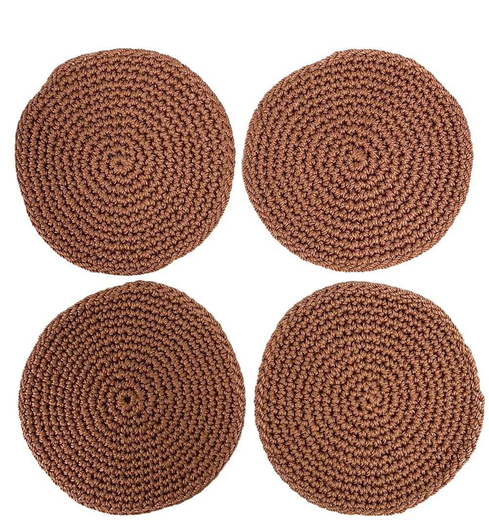 Fennco Styles Handmade Crochet Cocktail Drink Coasters 5-Inch Round, Set of 4 - Doilies for Everyday Use, Holiday, Farmhouse, Décor, Tea Party and Special Occasion