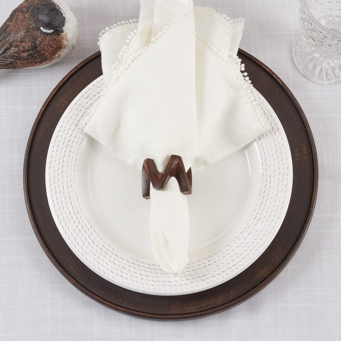 Fennco Styles Handcrafted Dynamic Waved Mango Wood Napkin Rings, Set of 4 - Brown Decorative Napkin Holders for Home, Dining Room, Banquet, Family Gathering, Holiday and Special Occasion