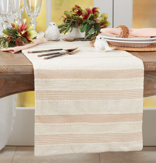 Fennco Styles French Striped Cotton Table Runner 16" W x 72" L - Ivory Woven Table Cover for Home Décor, Dining Table, Banquet, Family Gathering, Everyday Use and Special Occasion