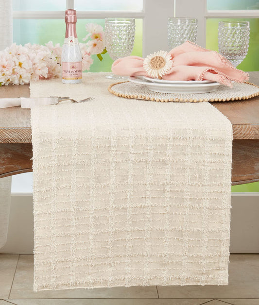 Fennco Styles Textured Design Cotton Table Runner 13" W x 72" L - Natural Woven Table Cover for Home Décor, Dining Table, Banquets, Family Gathering and Special Events
